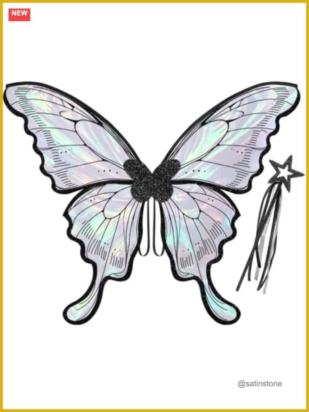 Fairy Wings Adult with Wand Sheer Iridescent Butterfly Costume Set